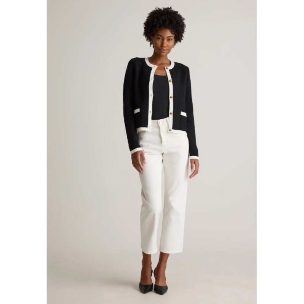 QUINCE 100% Organic Cotton Sweater Jacket Women S Cardigan Quiet Luxury Prep EUC - Picture 3 of 11